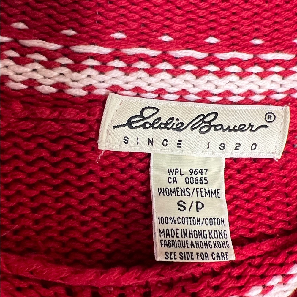 Vintage Eddie Bauer 100% Cotton Nordic Red and White Sweater size Small - Picture 6 of 11